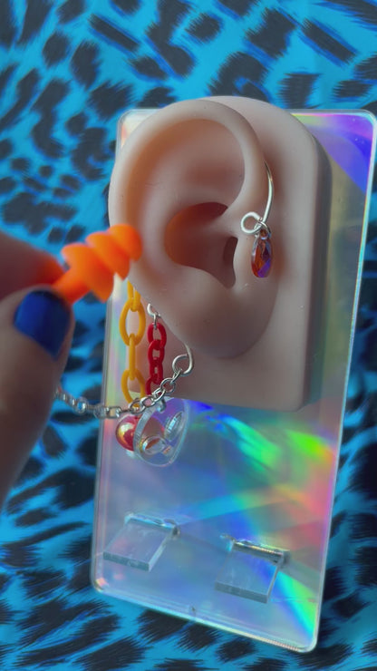 Ear Plug Ear Cuff Set - Orange Alien Shrooms