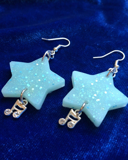 Blue Fantasy 8th Note Star Earrings