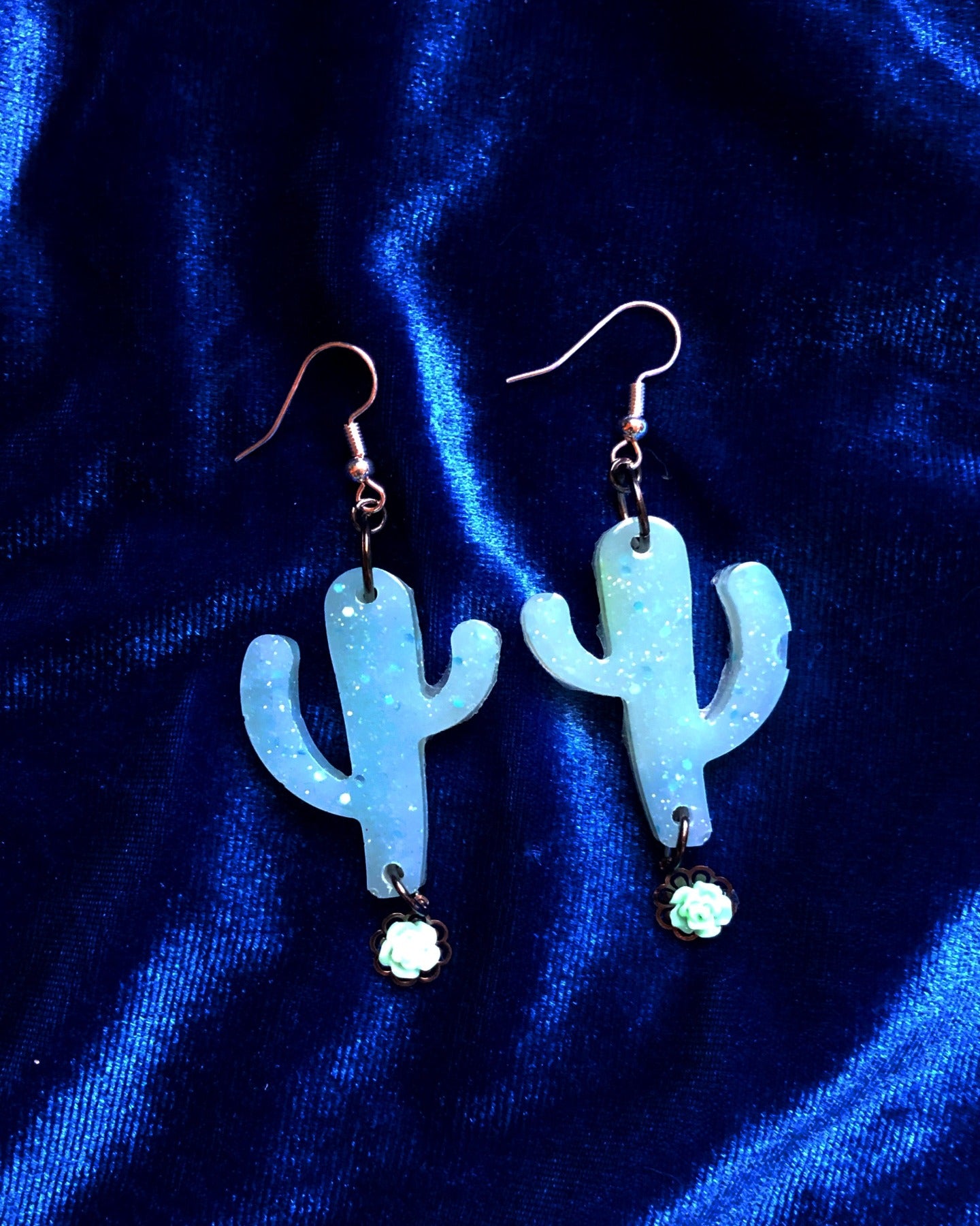 Blue Fantasy Flower Cactus Earrings