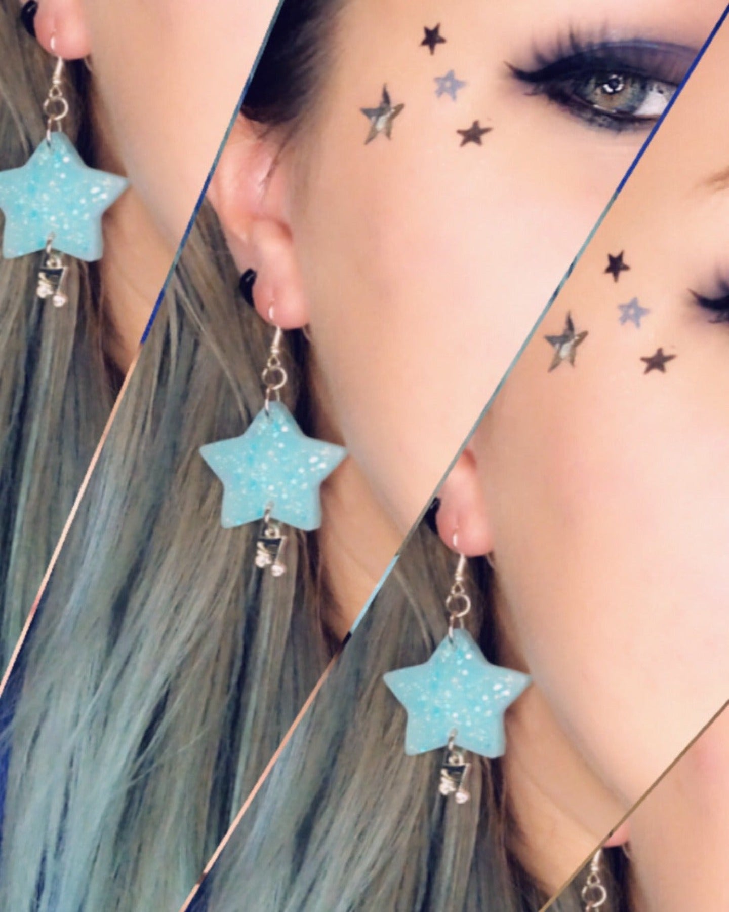 Blue Fantasy 8th Note Star Earrings