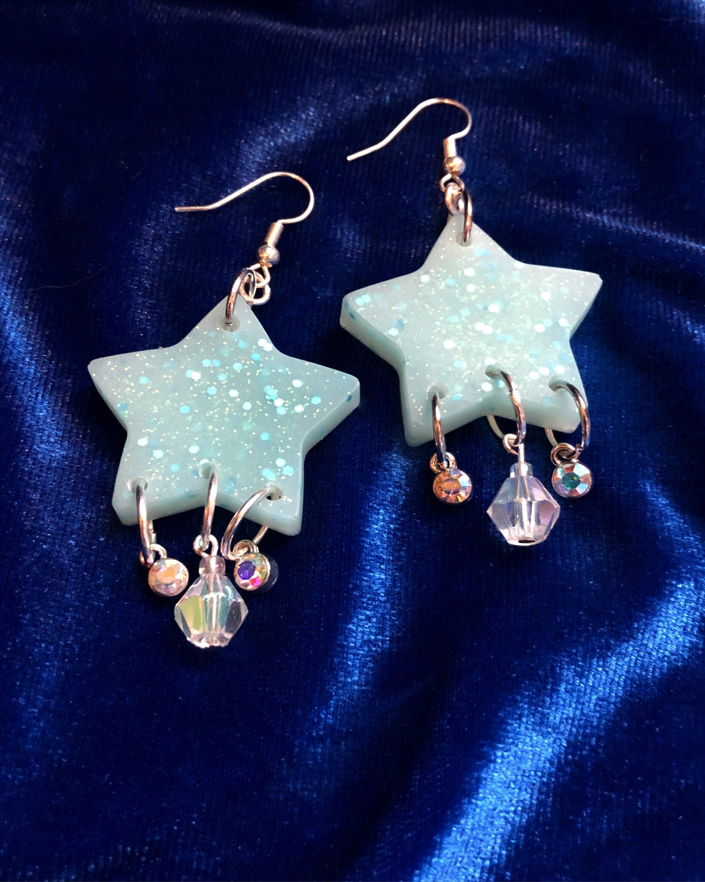 Blue Fantasy Crystal Star Earrings