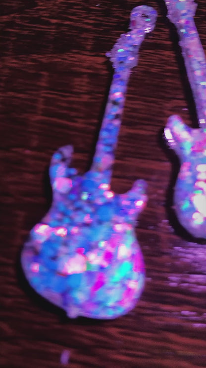 Iridescent And Holographic Guitar Earrings