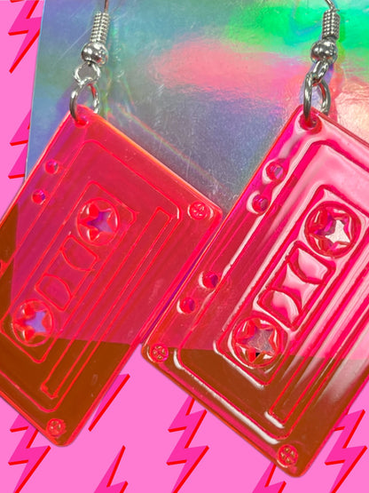 Neon Pink Cassette Earrings