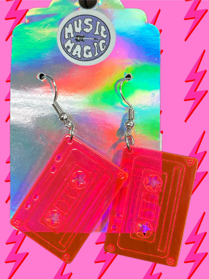 Neon Pink Cassette Earrings