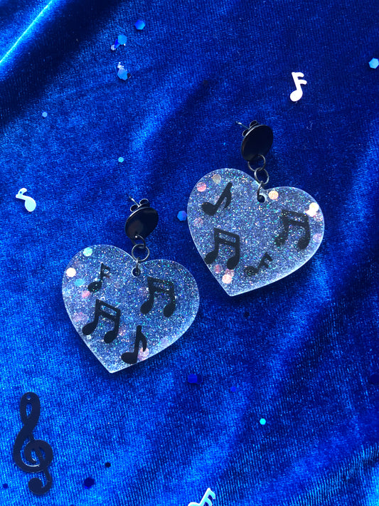 Glow in the Dark Music Note Heart Earrings