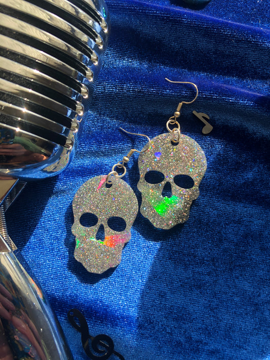 Holographic Skull Glitter Earrings