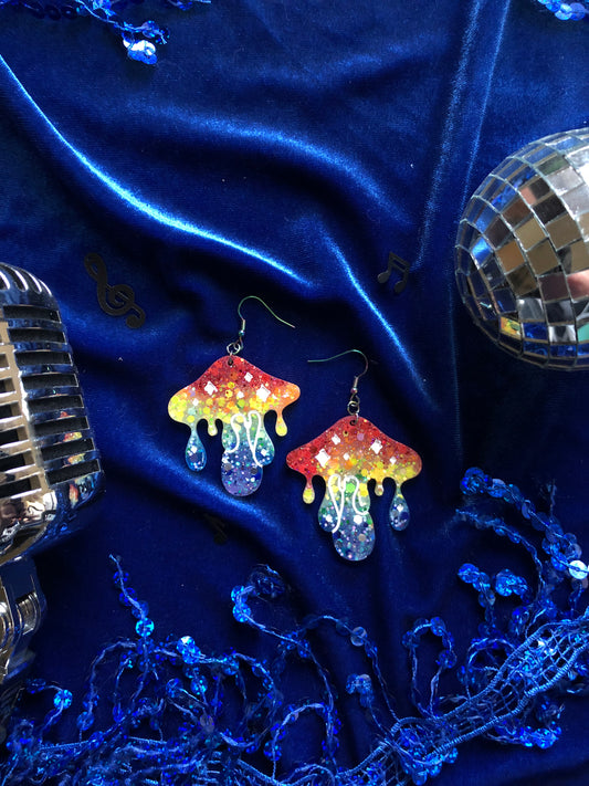 Rainbow Glitter Smiley and Shroom Earrings