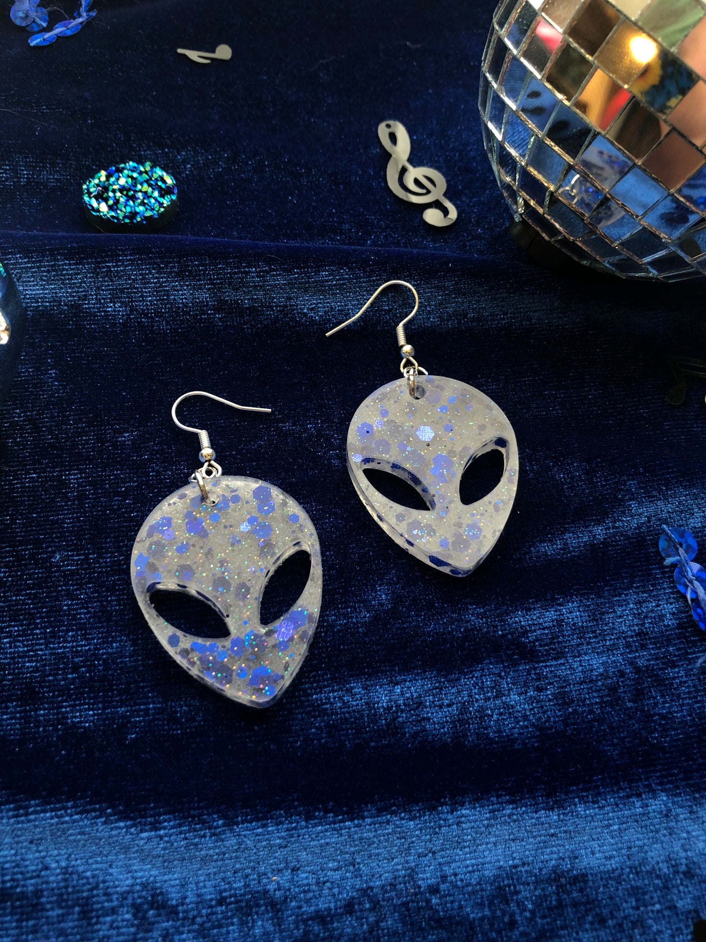 Alien Glitter Resin Earrings