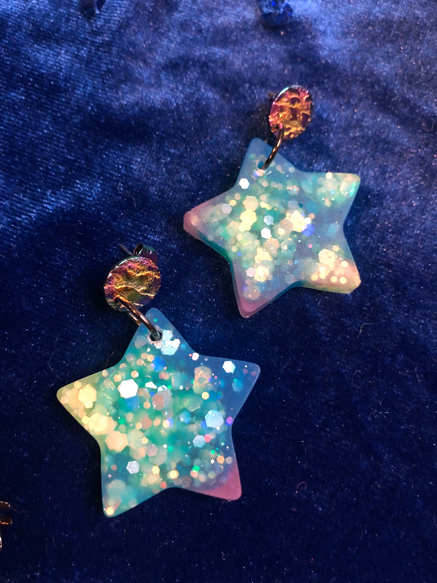 Star Glitter Dangle Stud Earrings