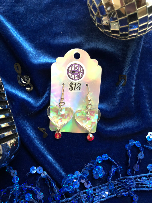 Iridescent Heart and Gem Earrings