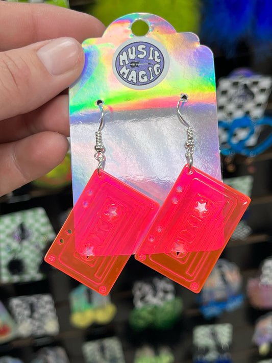 Neon Pink Cassette Earrings