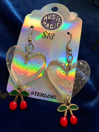 Heart and Cherry Dangle Earrings
