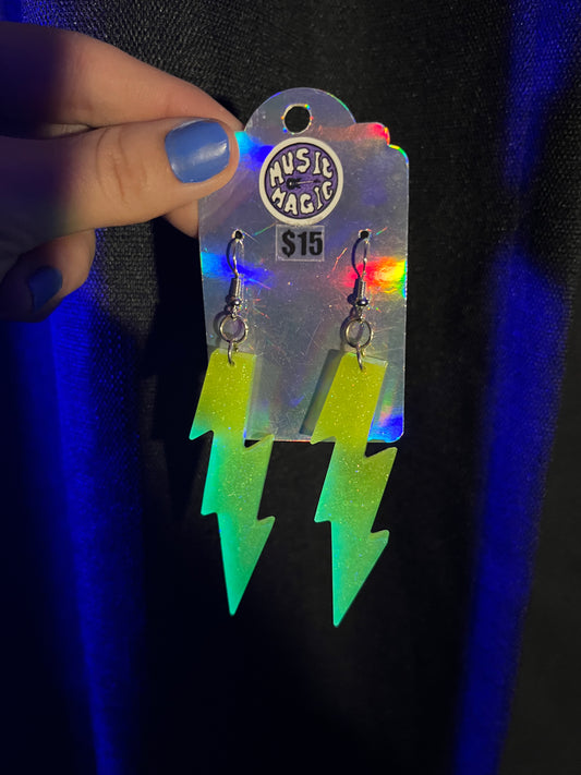 Neon Yellow Lightning Bolt Earrings