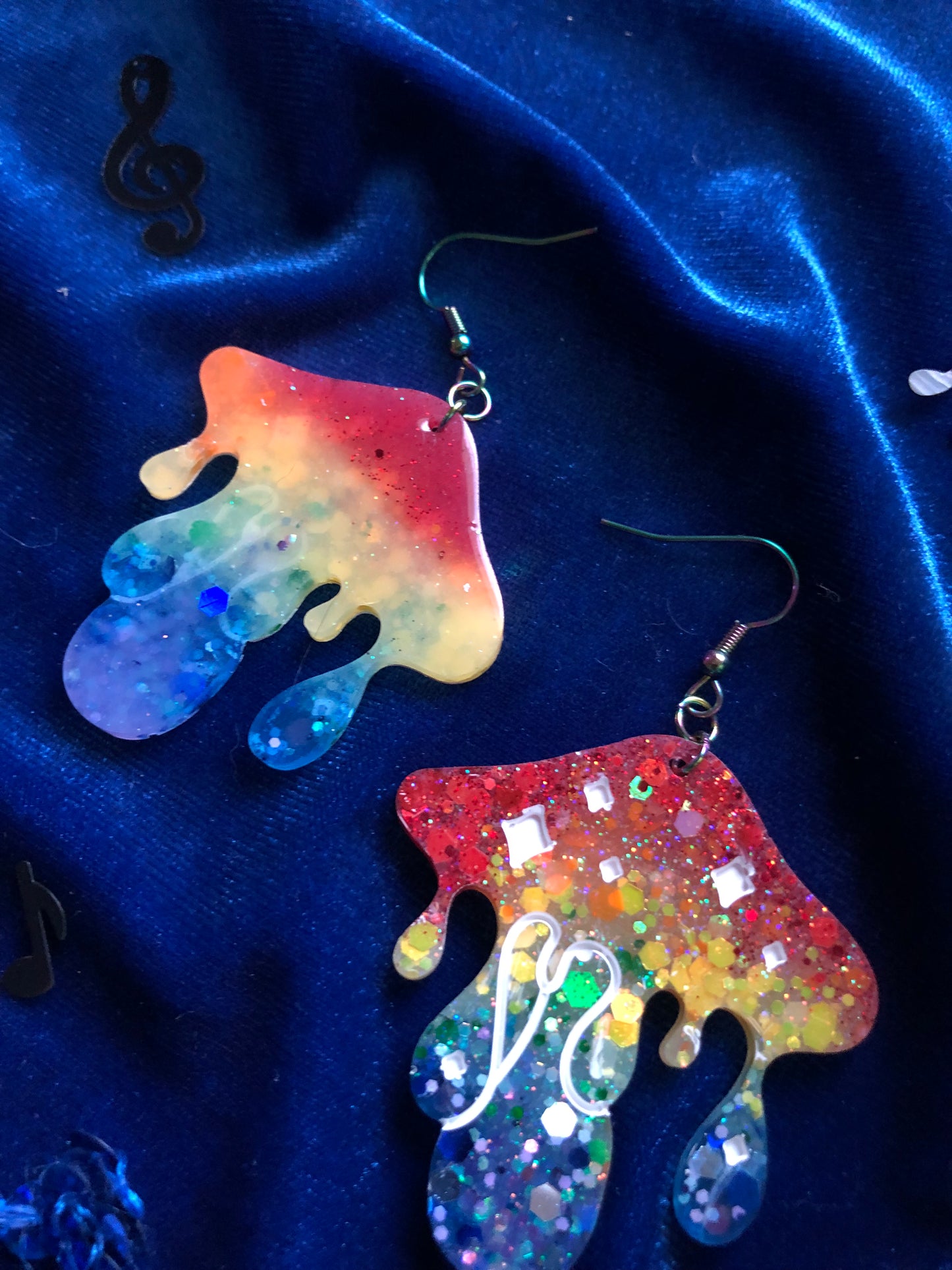 Rainbow Glitter Smiley and Shroom Earrings