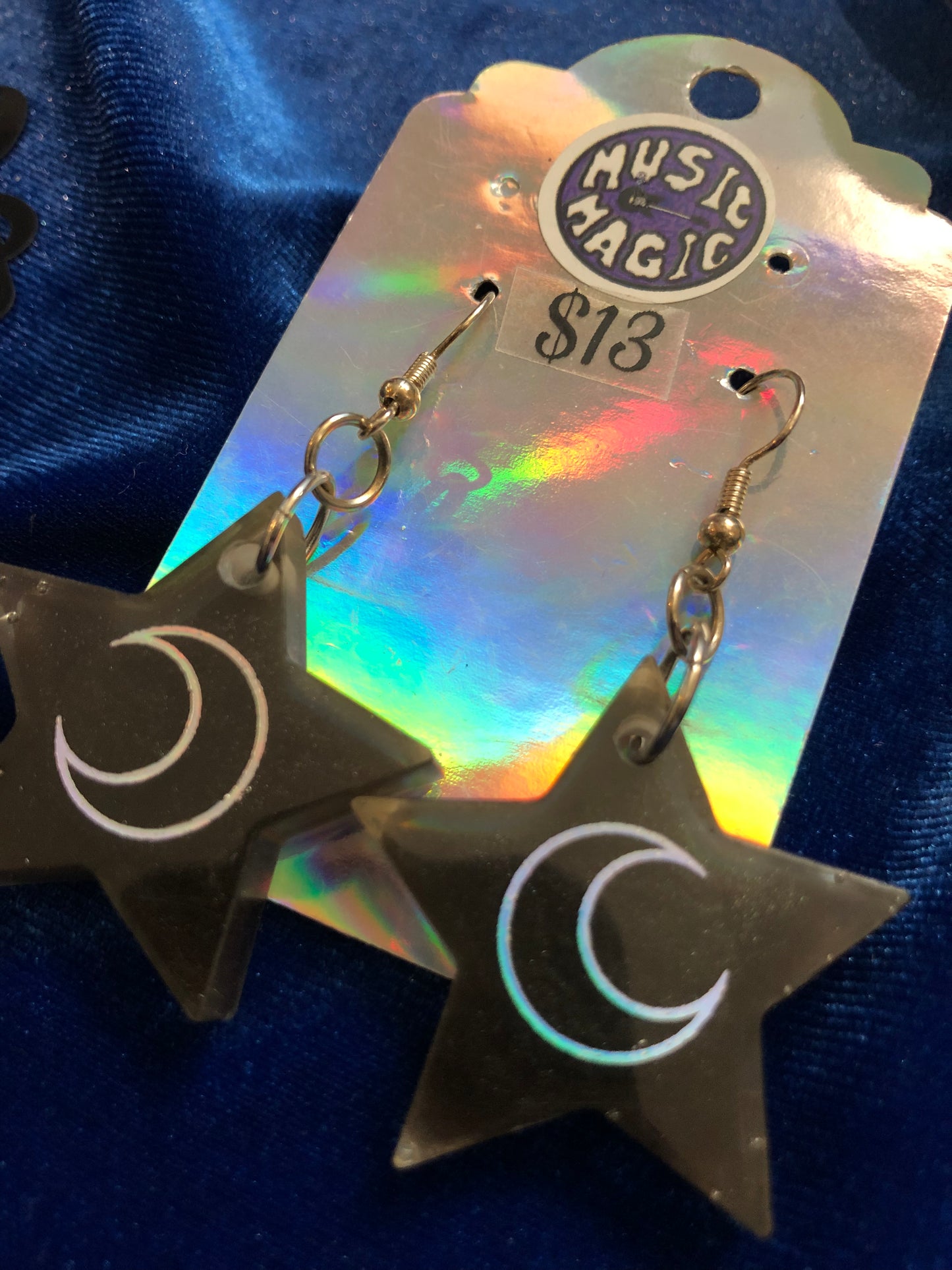 Black Star with Holographic Moon Earrings