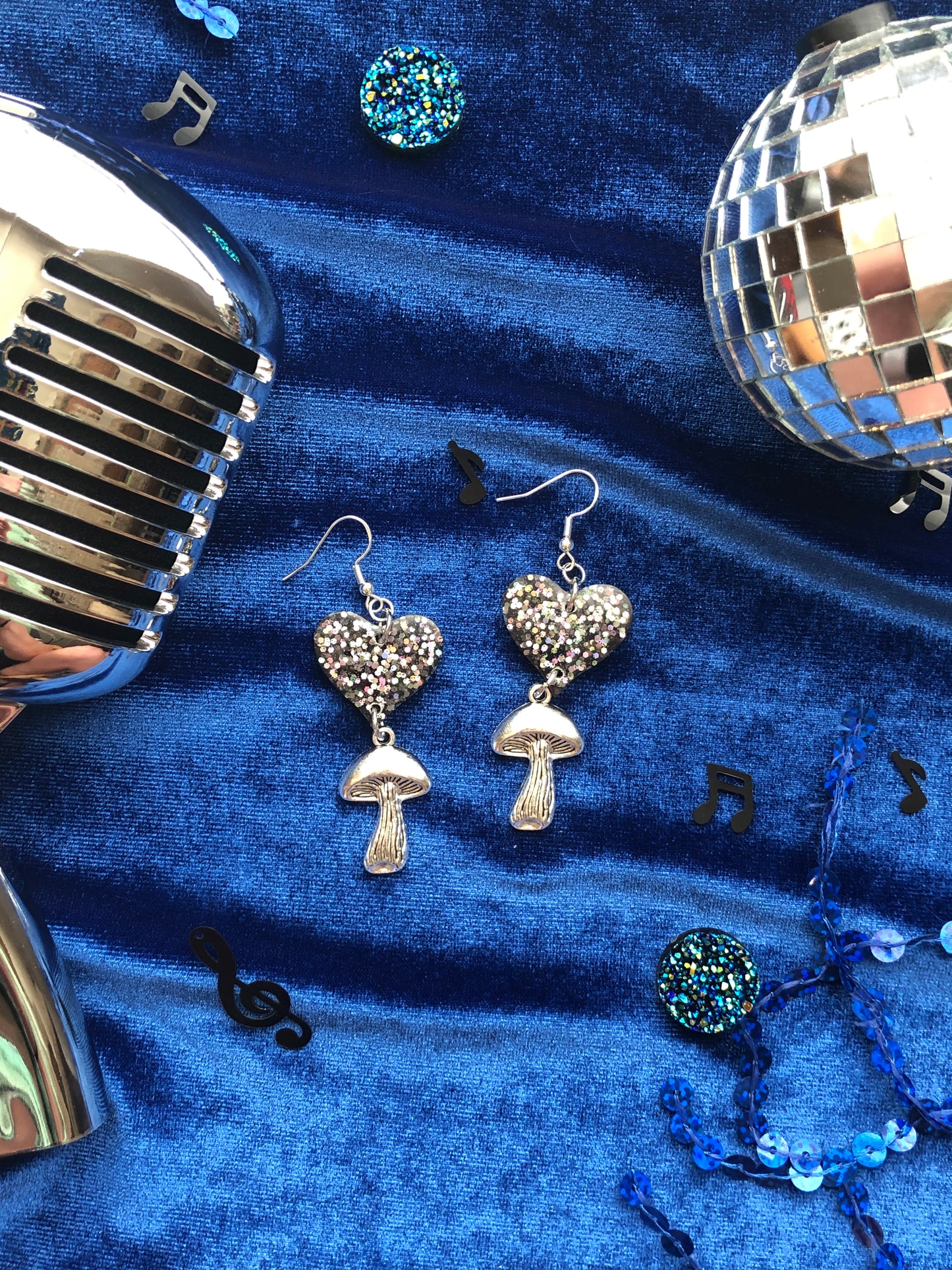 Heart and Mushroom Dangle Earrings