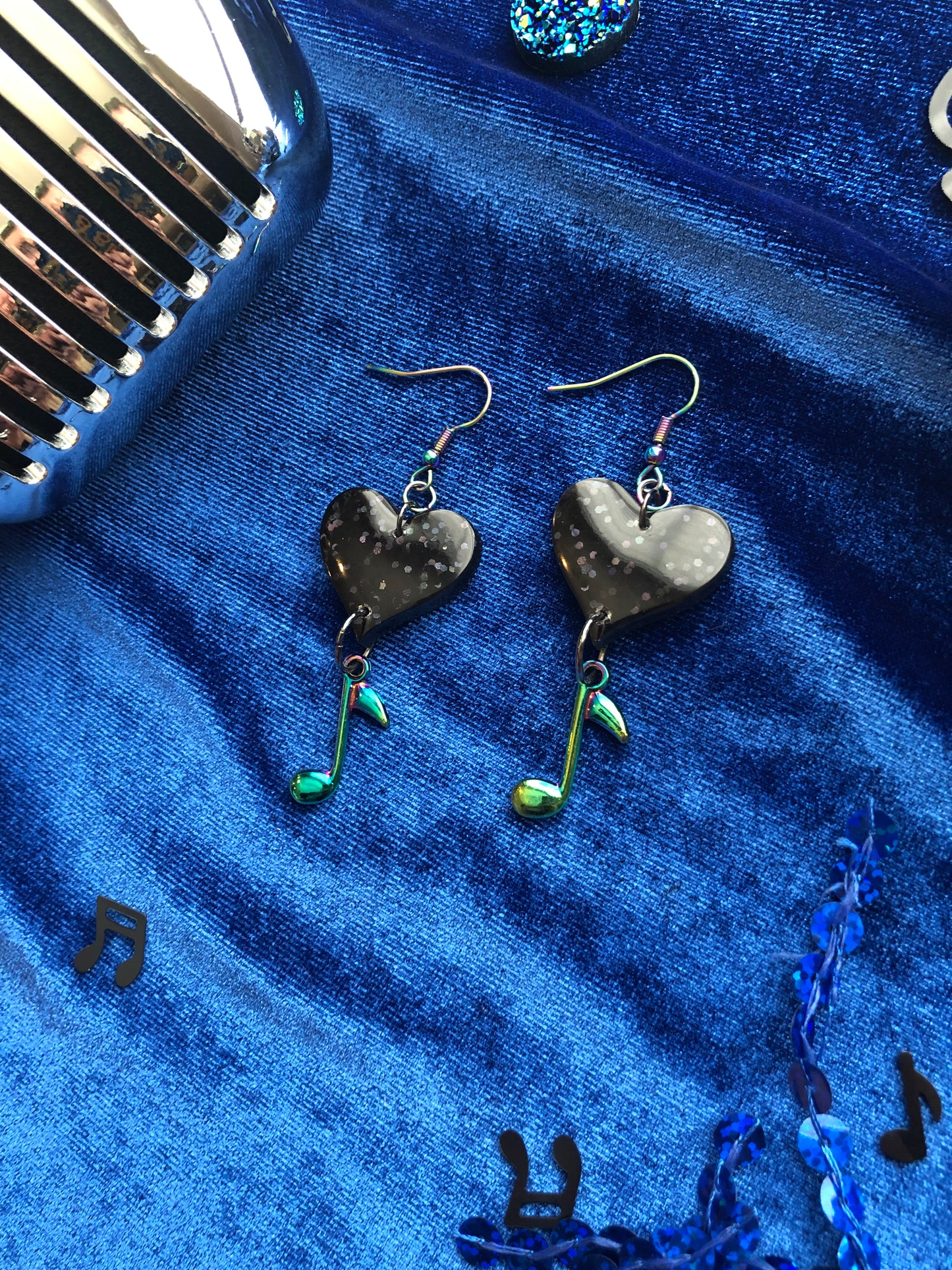 Heart and Music Note Dangle Earrings