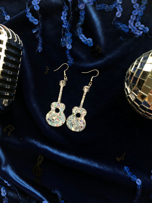 Iridescent And Holographic Guitar Earrings