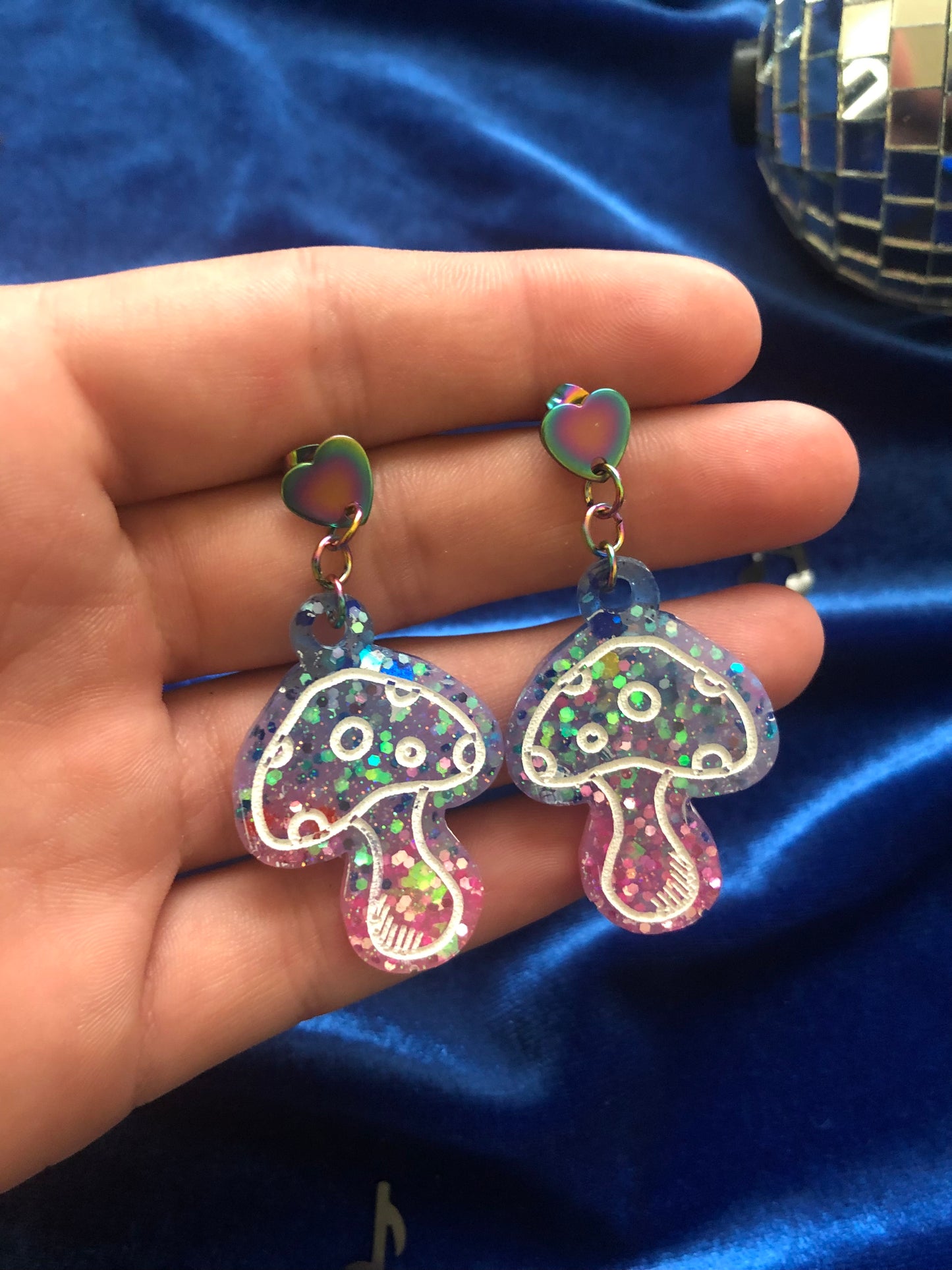 Mushroom Glitter Earrings Small