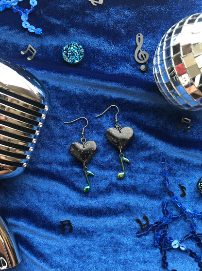 Heart and Music Note Dangle Earrings