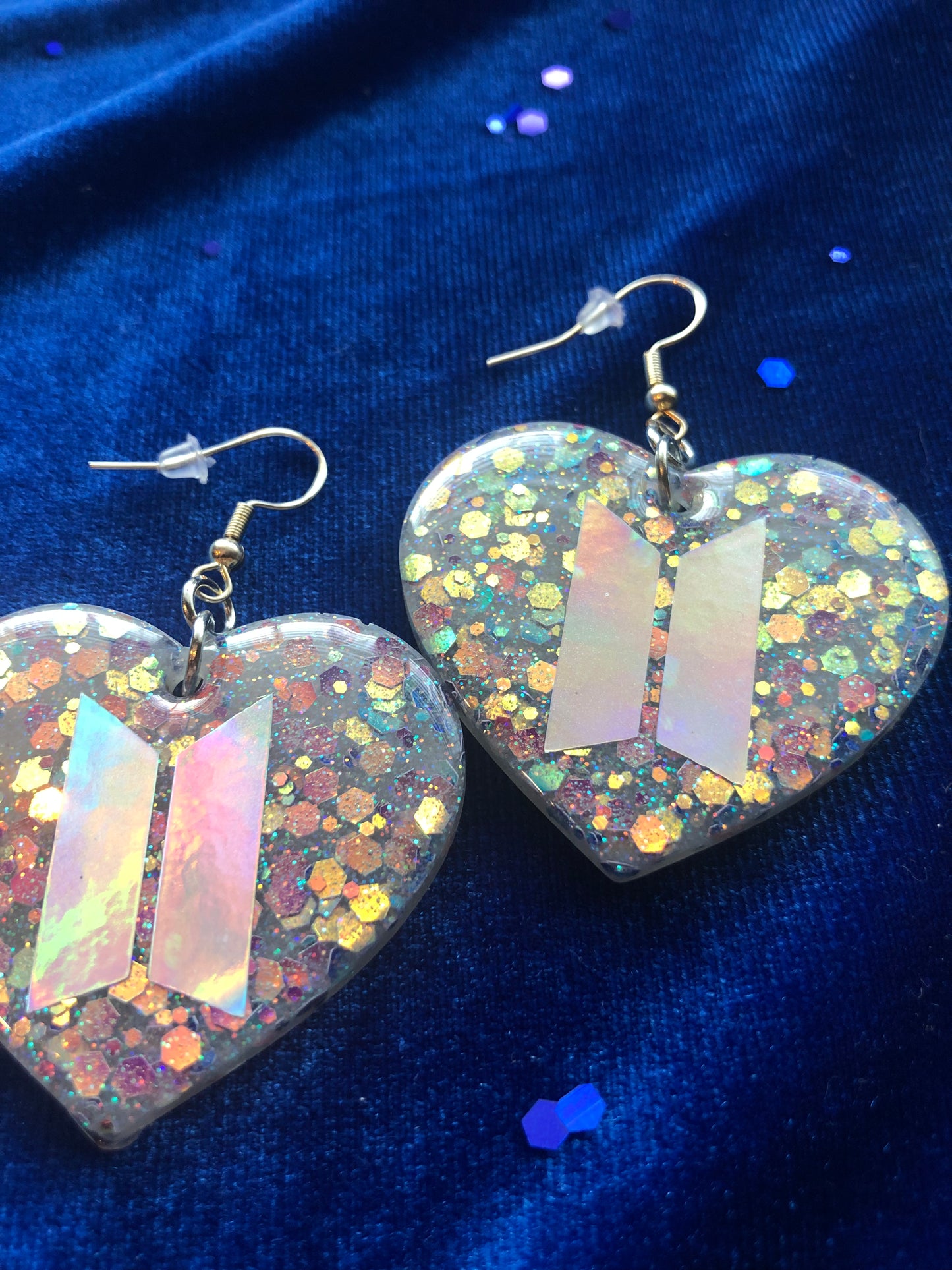 BTS Logo Glitter Heart Earrings