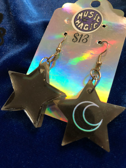 Black Star with Holographic Moon Earrings