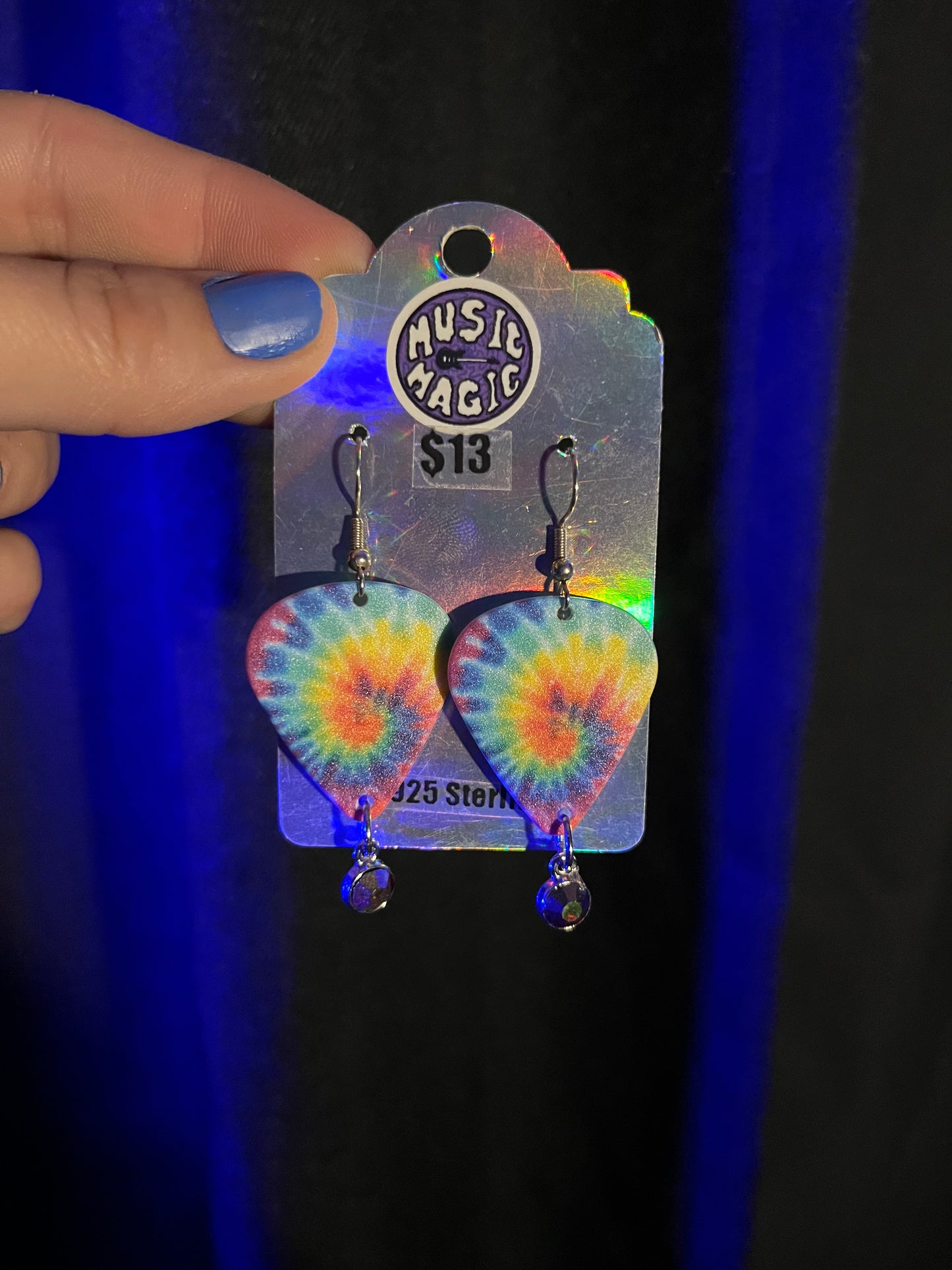 Rainbow Tie Dye Guitar Pick Earrings