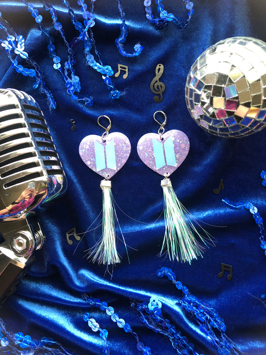 BTS Logo Tassel Heart Earrings